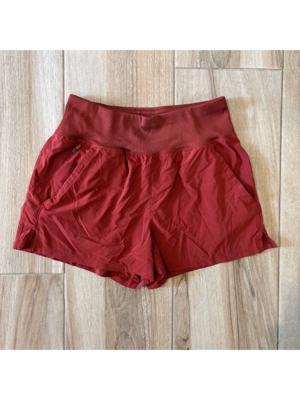 All in Motion Women's Running Shorts Size S Red Ribbed Waistband Zip